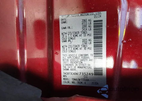 2024 Nissan Rogue Sl Fwd из США, поврежденный, VIN 5N1BT3CA0RC735249